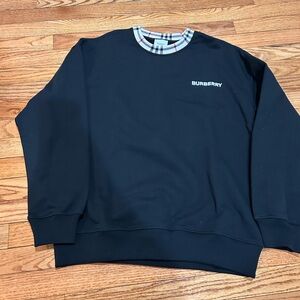Burberry Black Crewneck Sweater with Plaid Accent